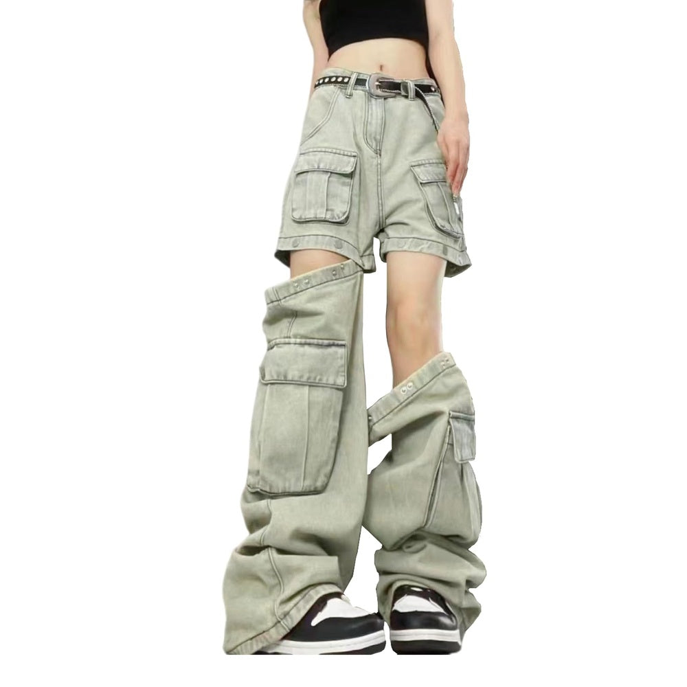 Women's High-Waist Cargo Pants, Loose Fit Convertible Pants With Zip-Off Legs To Shorts, Cotton Twill For All Seasons Forbidden Platform - Temu