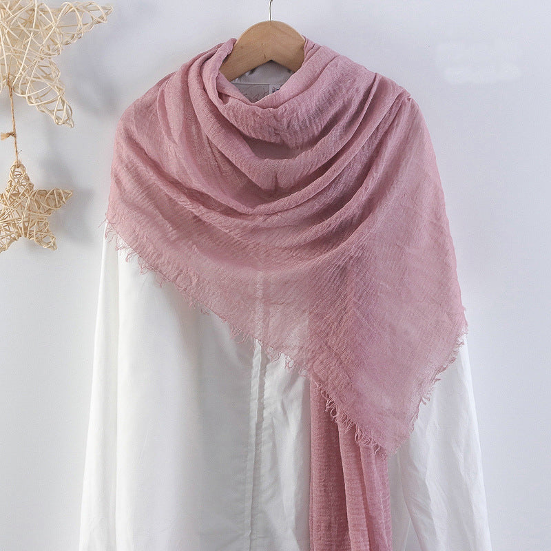 Solid Color Pleated Cotton And Linen Scarf Monochrome Women's Hair Towel Crumpled Burrs