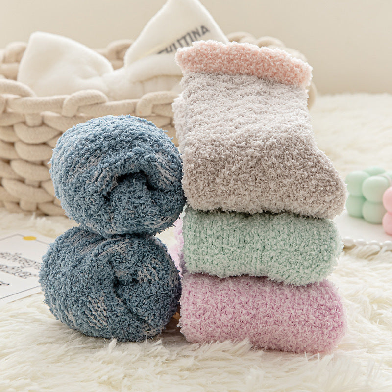 Thickened Thermal Coral Fleece Twist Women's Socks Pile Style Middle Tube