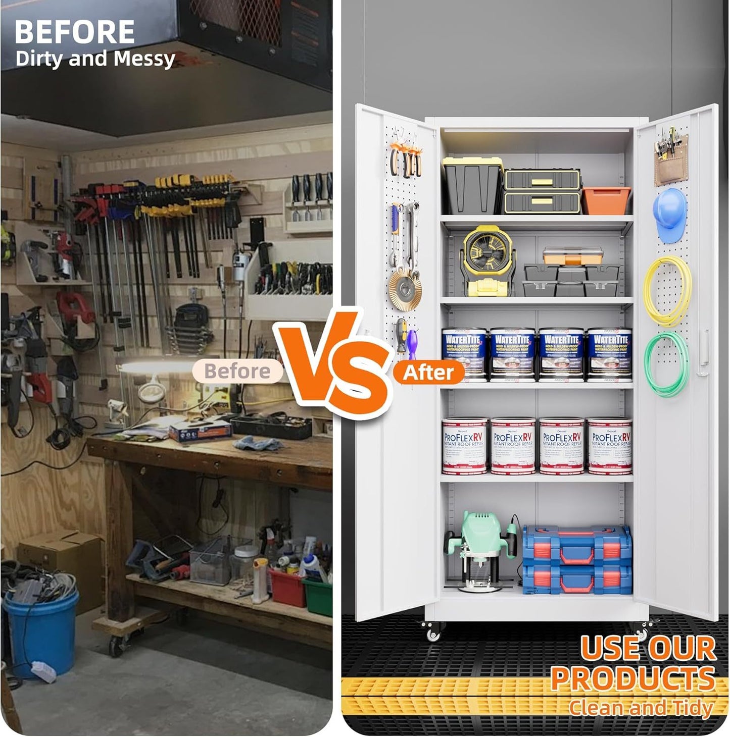 Garage Storage Cabinet With Wheels, H Rolling Metal Cabinets With Locking Doors Adjustable Shelves Pegboards For Home Office, Basement, Pantry, Workshop