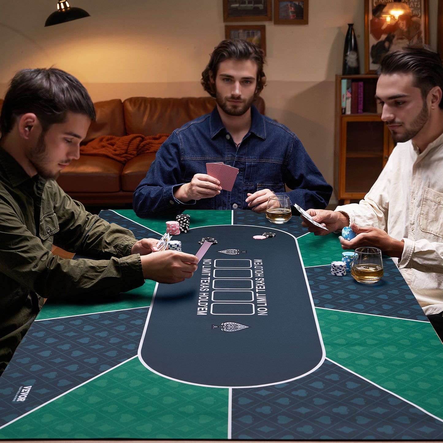 VEVOR Poker Table Top 70 X 35 Inch Poker Mat 6-8 Players Foldable With Bag Green