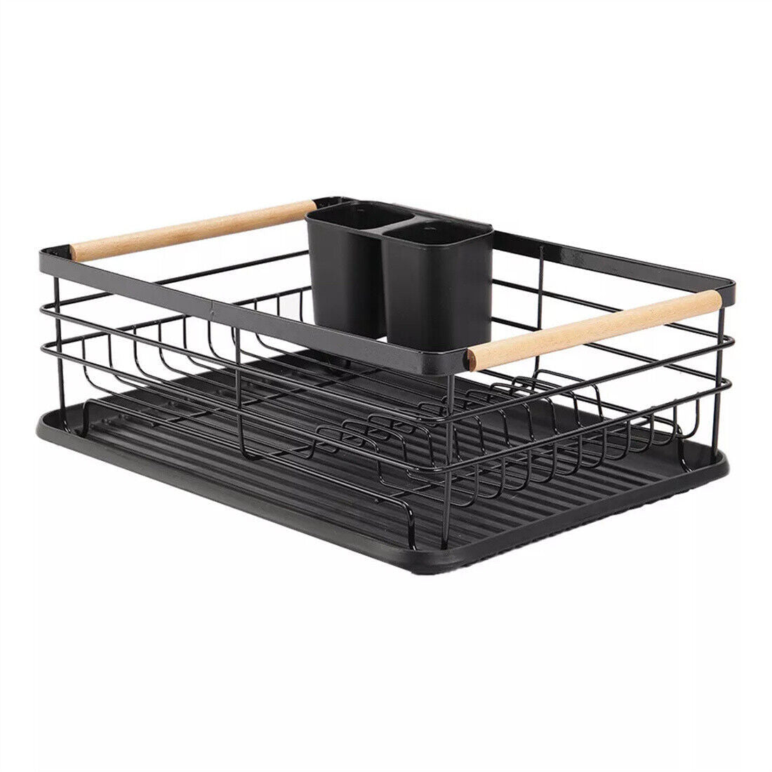 Black Large Dish Drainer Rack With Drip Tray Cutlery Holder Plate Kitchen SinK
