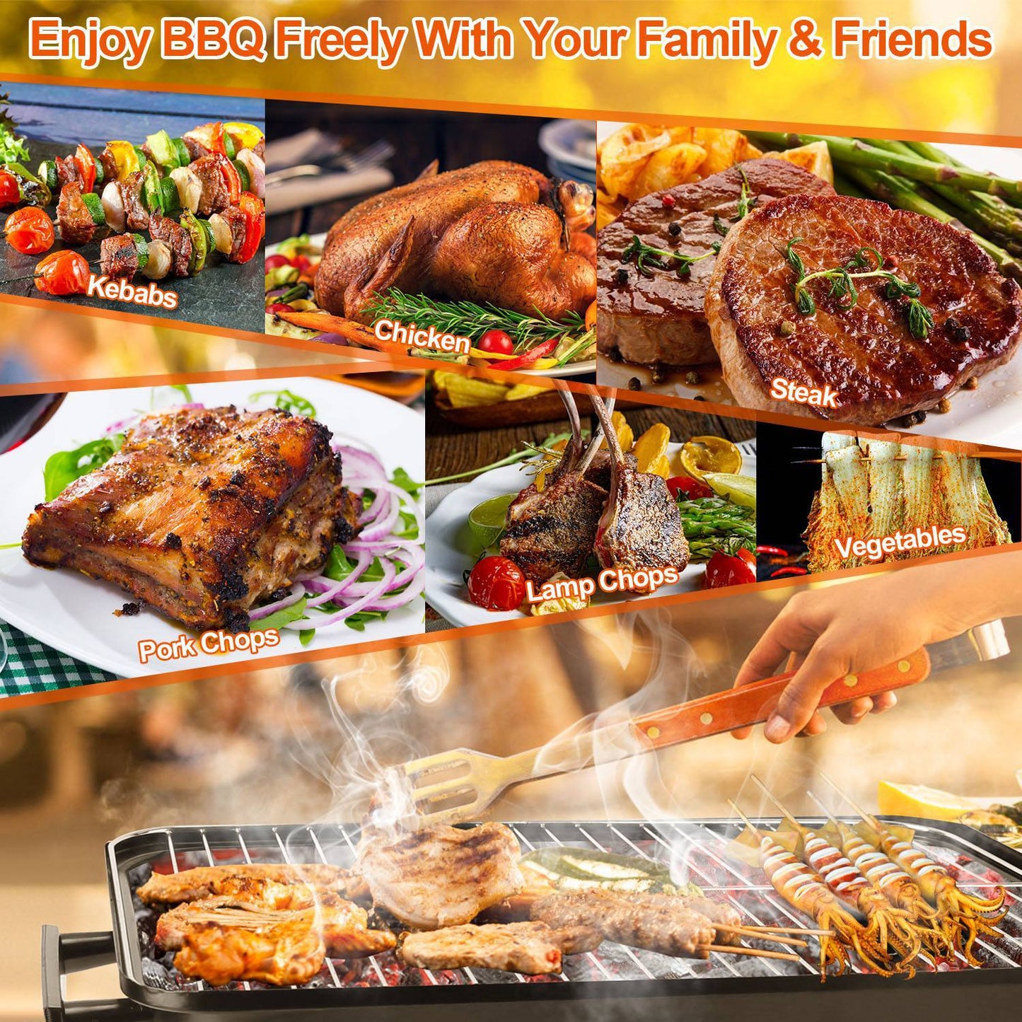 Portable Charcoal Grill Outdoor Tabletop Grill Small Barbecue Smoker Folding BBQ Grill With Lid For Camping Picnics Beach