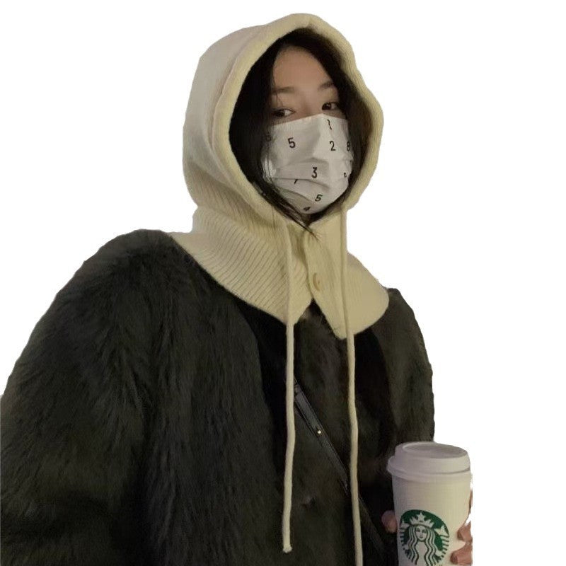 Fashionable Warm Hat Scarf Integrated Ear Protection Knitting Woolen Cap