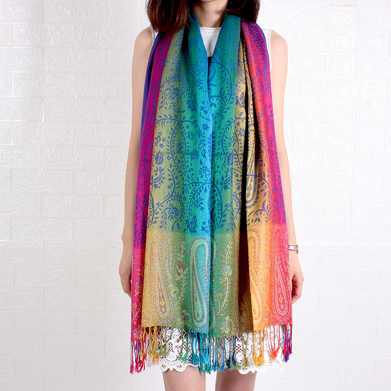 Tassel Jacquard Cotton Linen Large Scarf Air Conditioning Shawl