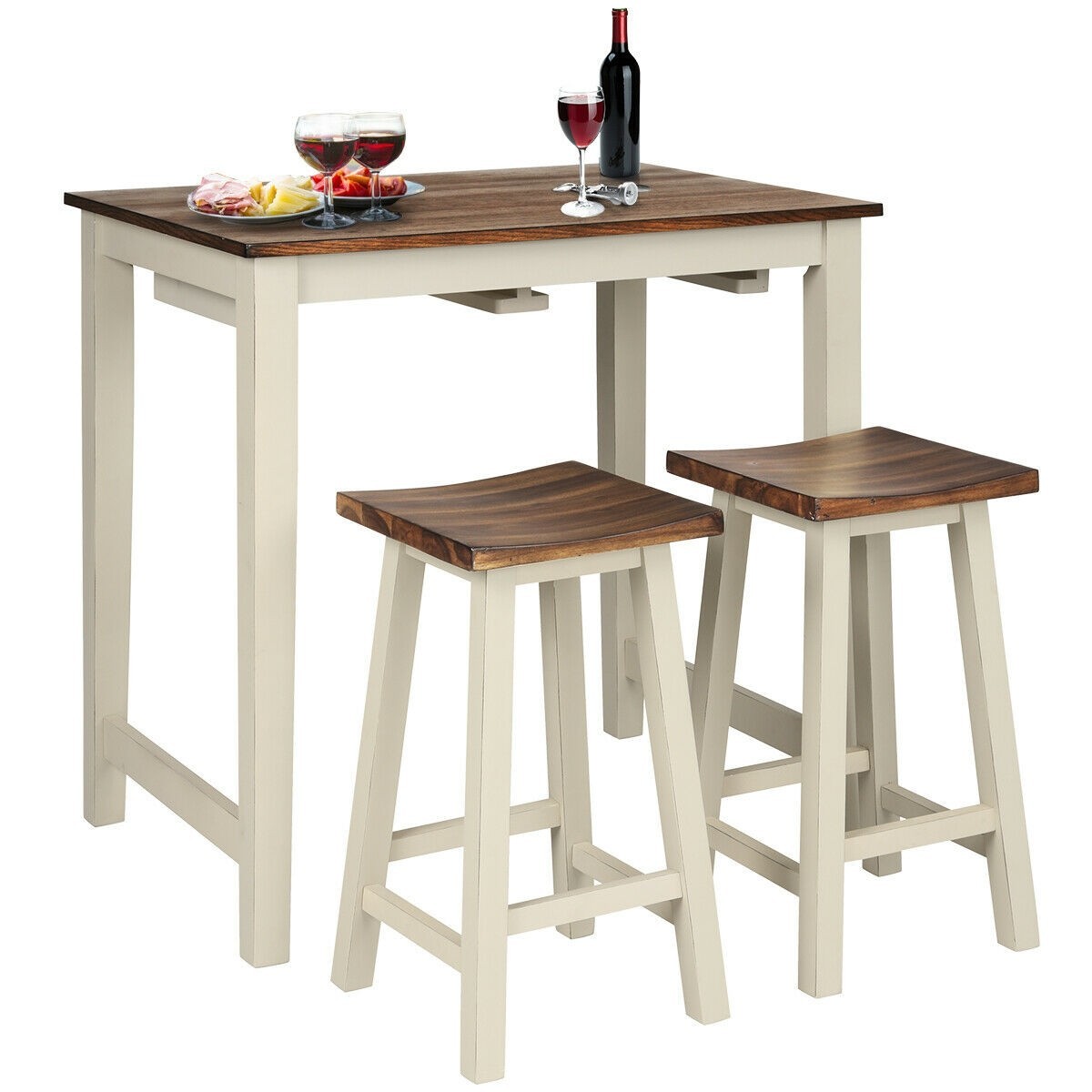 Counter Height Pub Table With 2 Saddle Bar Stools