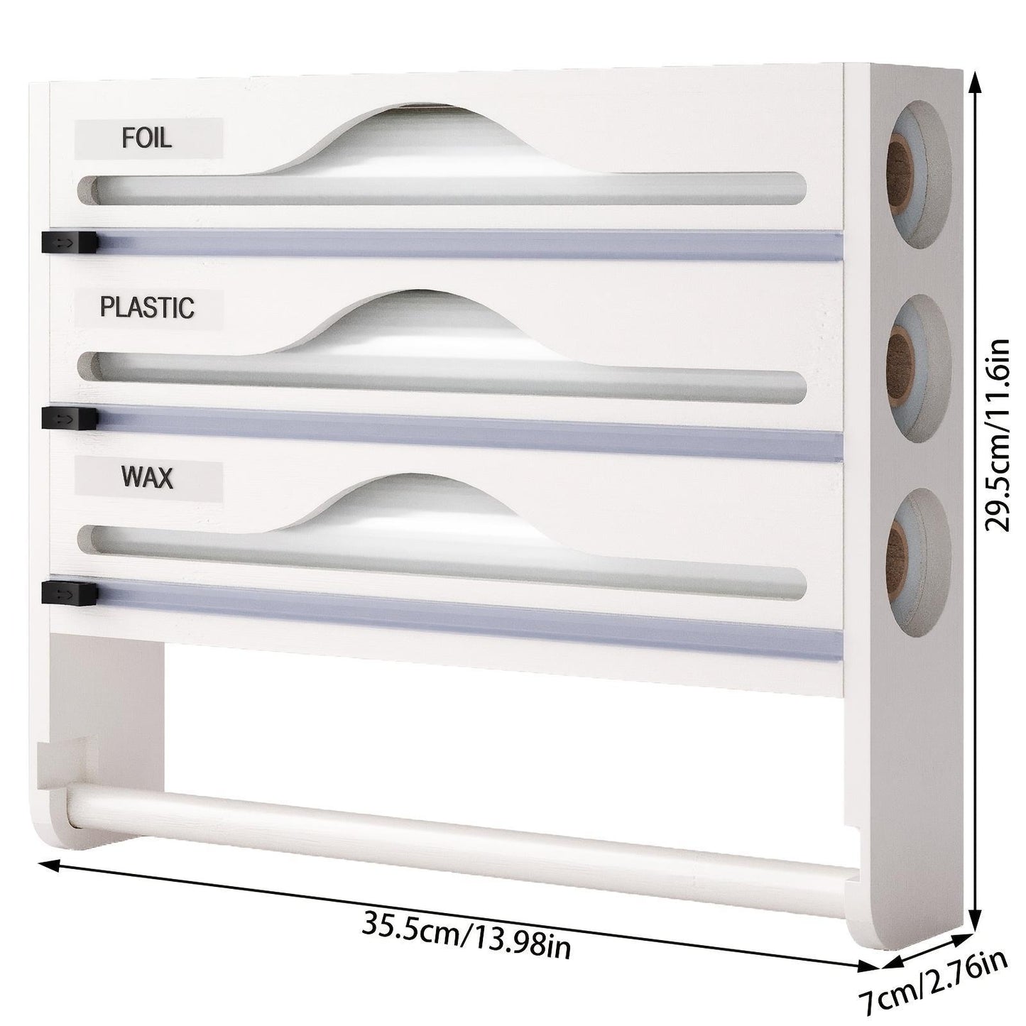 Bamboo Plastic Wrap Cutter With Paper Towel Holder Kitchen Wall-mounted Tinfoil Cutter With Three-grid Cutter And Paper Towel Storage Rack