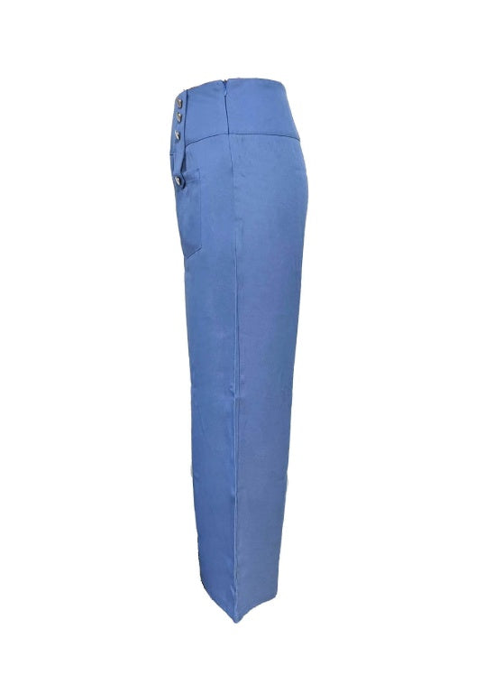 Ladies' Solid Color Button Design Fashionable Casual Pants