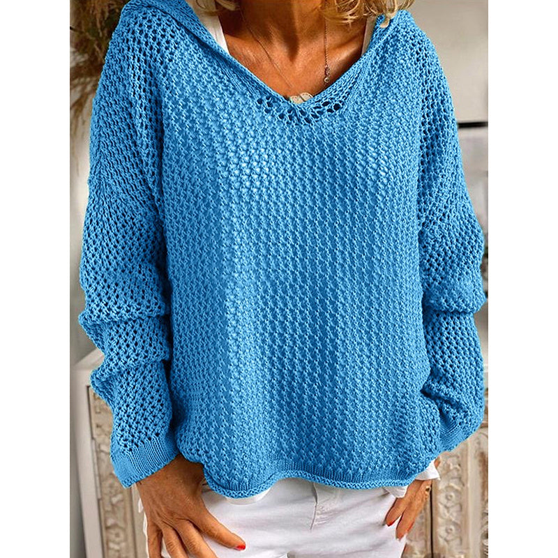 Women Fall Hoodies Sweater Knit V Neck Tops Casual Long Sleeve Pullover Shirts