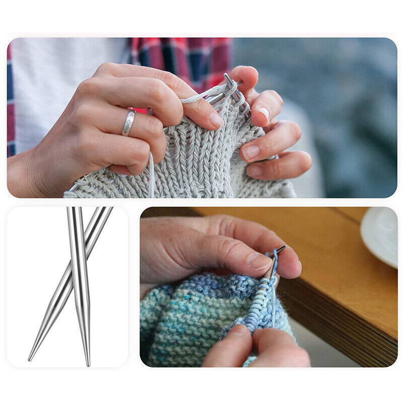 22pcs-11Pairs 25cm Single Pointed Stainless Steel Knitting Needles Set 2mm-8mm
