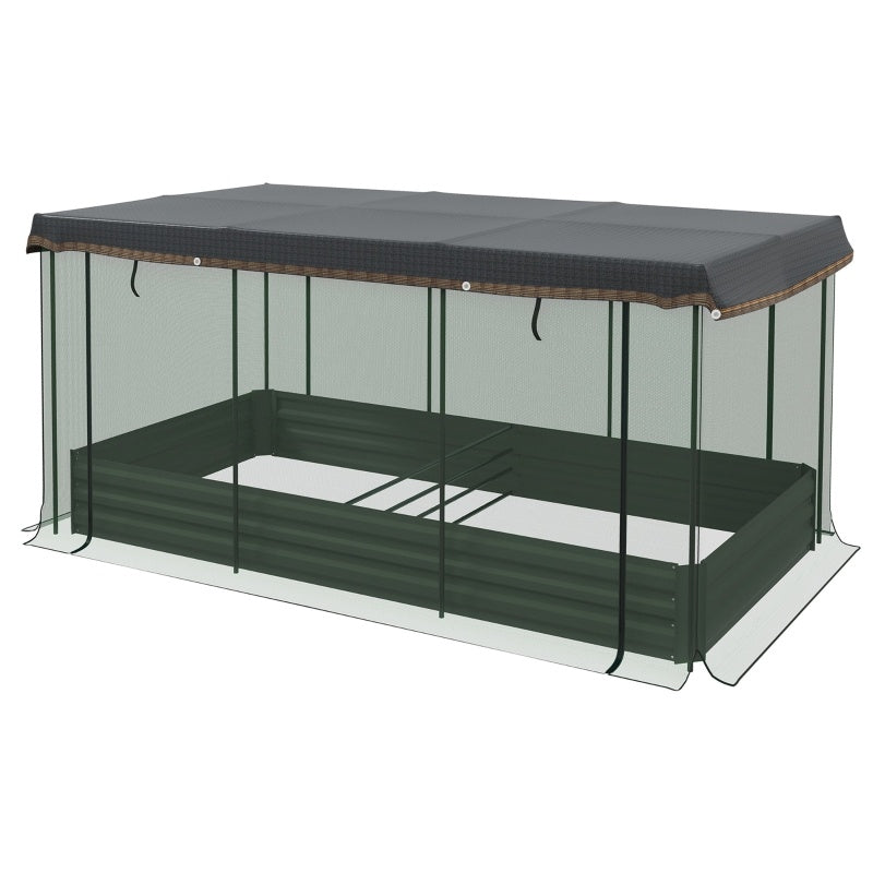 Galvanized Steel Planter Box With Crop Cage And Shade Cloth, Raised Garden Bed For Flowers, Veggies And Herbs, Gray