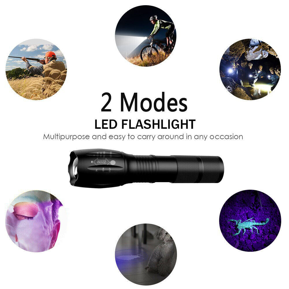 2Mode UV Ultra Violet Light & Flashlight Blacklight 395nm Inspection Torch Zoom