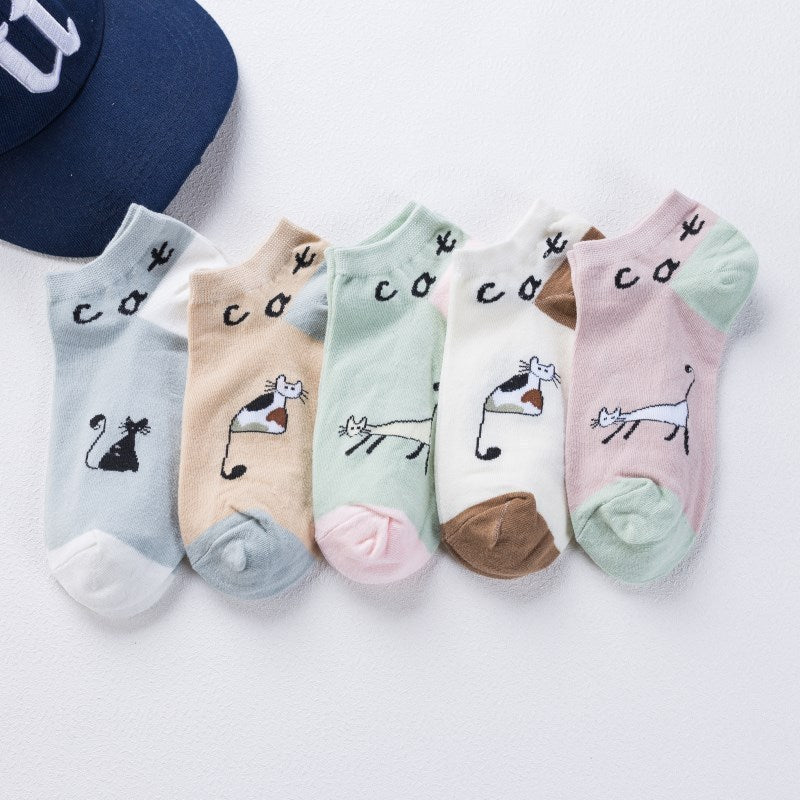 Short Cartoon Cat Head Spring And Summer Sweet Cotton Socks