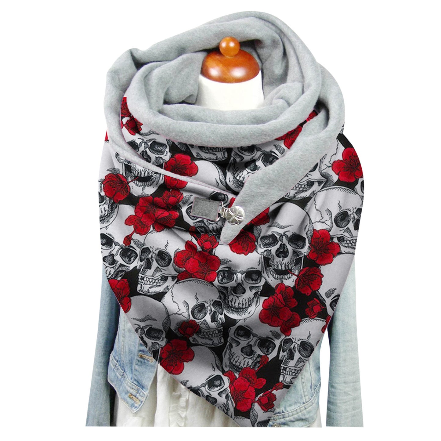 Female Plush Skull Print Long Halloween Button Bib