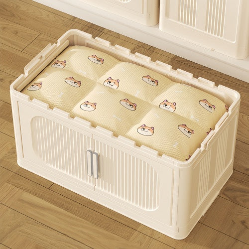 Cream White 19.69 Side Wide Folding Storage Cabinet ,3 Tiers,19.69x11.81x31.1,Collapsible Storage Bins With Magnetic Door, Plastic Storage Cabinet With Wheels