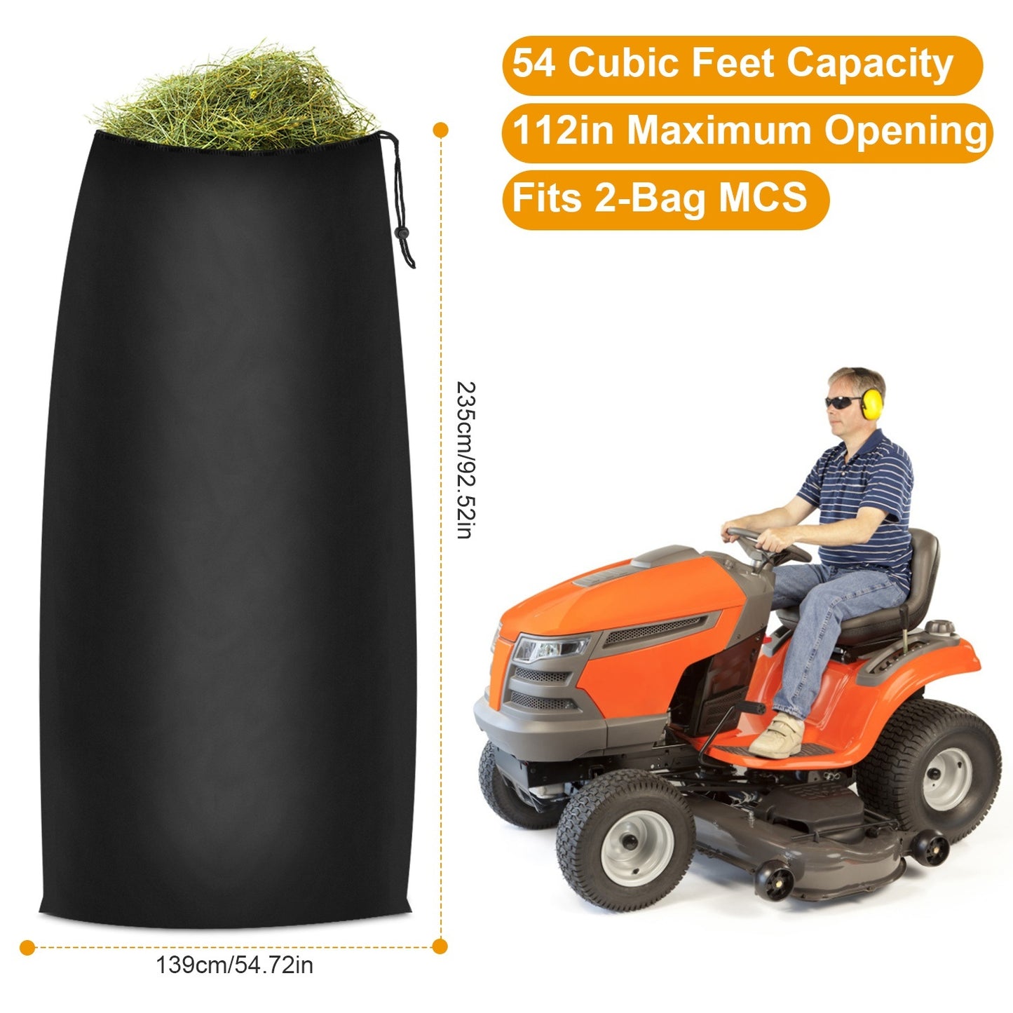1Pc Lawn Tractor Leaf Bag 54 Cubic Feet Standard Garden Waste Collecting Bag With 112in Opening For Riding Lawn Mower Rubbish Bag Outdoor