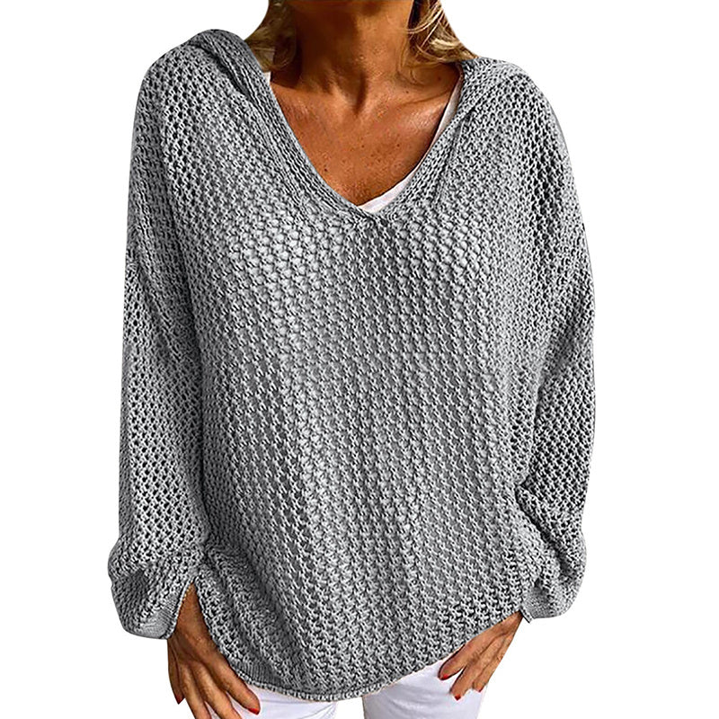 Women Fall Hoodies Sweater Knit V Neck Tops Casual Long Sleeve Pullover Shirts