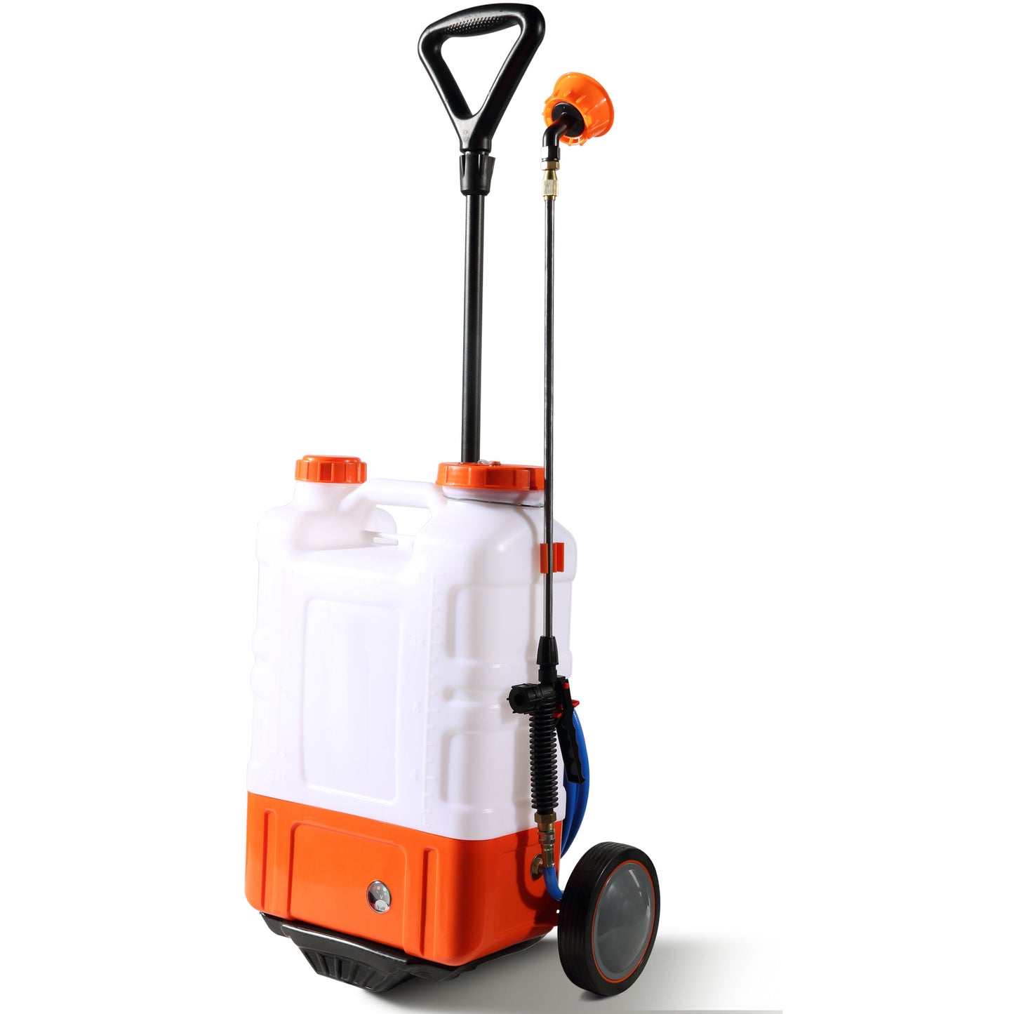 VEVOR Battery Powered Backpack Sprayer With Cart, 0-94 PSI Adjustable Pressure, 4 Gallon Tank On Wheels, With 8 Nozzles And 2 Wands, 12V 7.2Ah Battery, Wide Mouth Lid For Weeding, Spraying, Cleaning