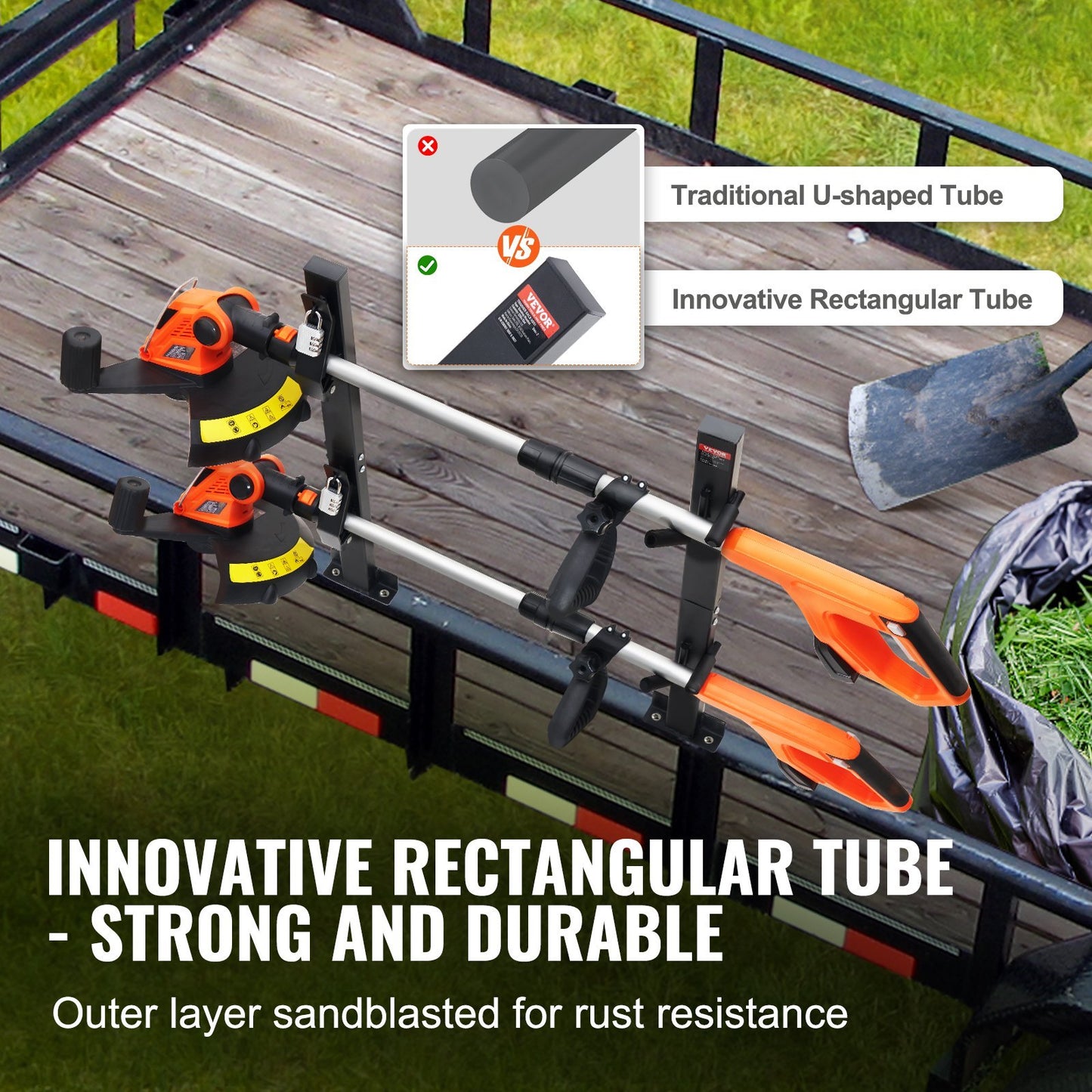 VEVOR Trimmer Rack, 2 Place Weeder Trimmer Rack, Trim Holder Trailer Rack Carrier With Zinc Alloy Password Lock, Mount On Landscape Truck Trailer Enclosed Trimmer Rack Weed Eater Racks, Pair