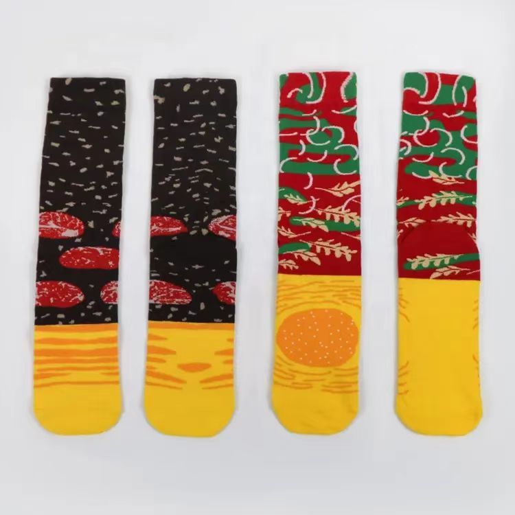 Straight High Trendy Socks Cotton Cartoon Hamburger Fries