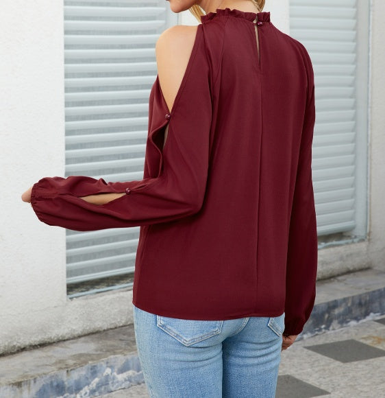 Women's New Fashionable Round Neck Off Shoulder Design Shirt