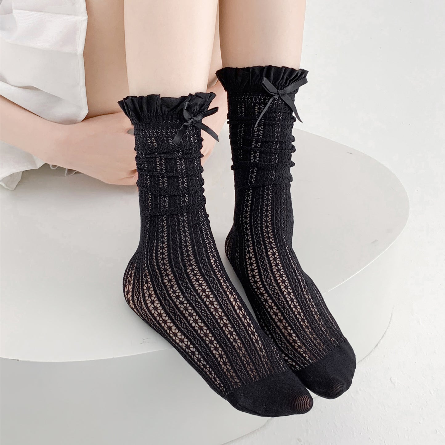 Lolita Bow Lace Calf Hollow Out Mid-calf Length Loose Socks