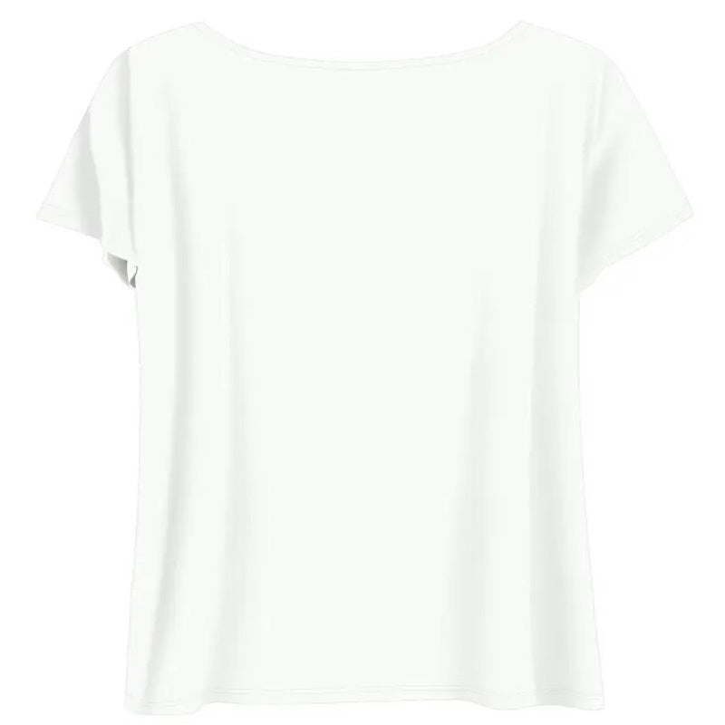 Women's Round Neck Short Sleeve T-Shirt With Three Rabbits & Floral Print, Summer Casual Top