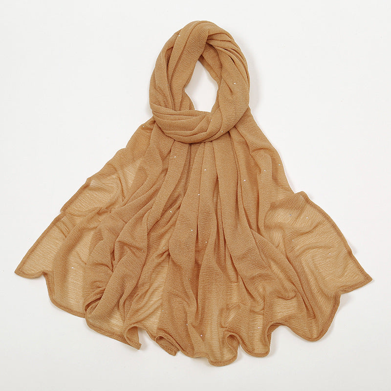 Hemp Wrinkle Starry Hot Rhinestone Headscarf Female Pleated