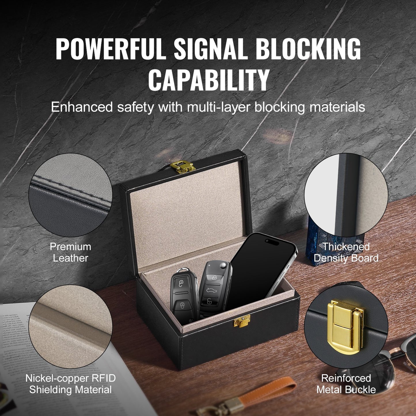 VEVOR Faraday Box Signal Blocking Holder For 5to8 Car Keys Key Safe Fob Protector,Car Key Signal Blocking Box Box For Car Security