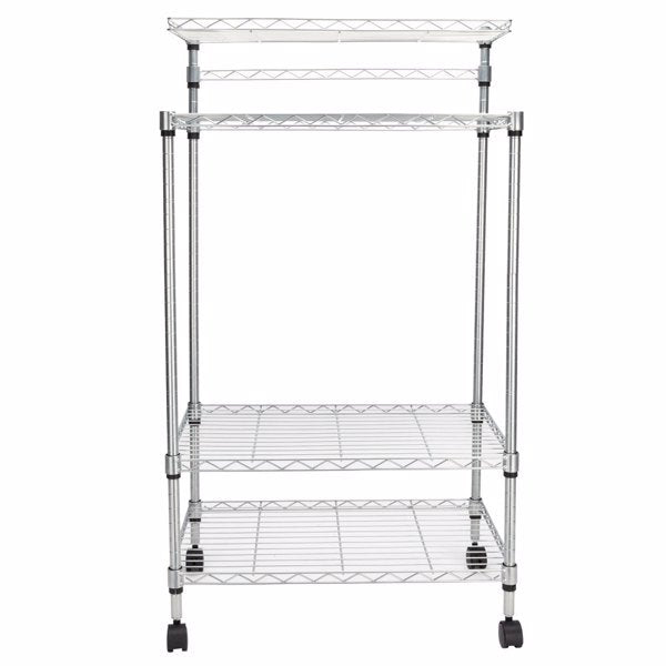 4-layer Powder Coated Wheeled Microwave Oven Rack, Stainless Steel