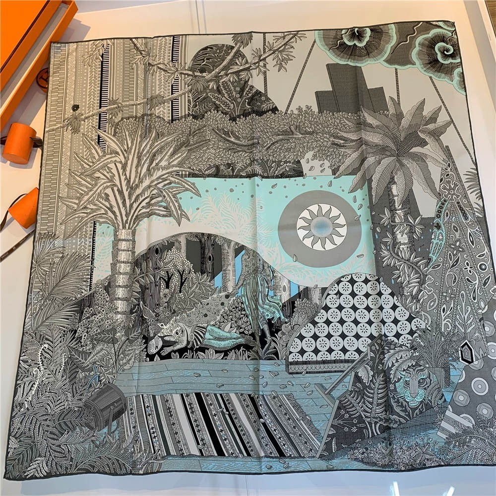 Handmade Hemming Twill Silk Printed Shawl