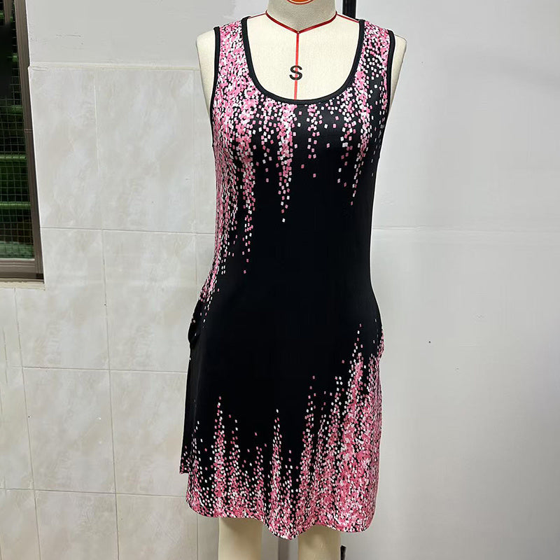 Women's Casual Sundress Summer Beach Dress Graphic Print V Neck Loose Tank Dresses