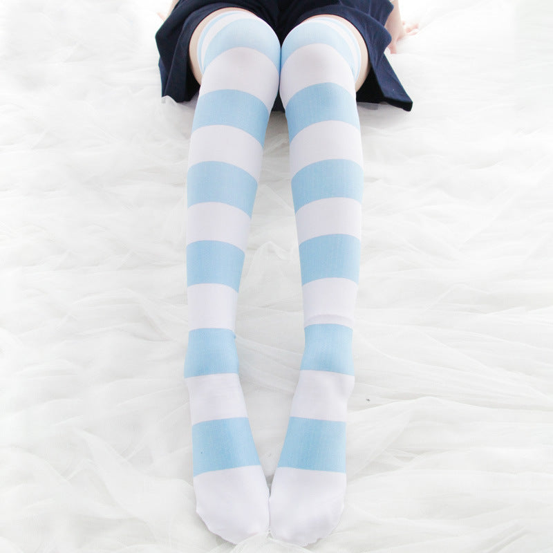 Striped Cat Footprints Socks Soft Girl Jk Over The Knee Stockings