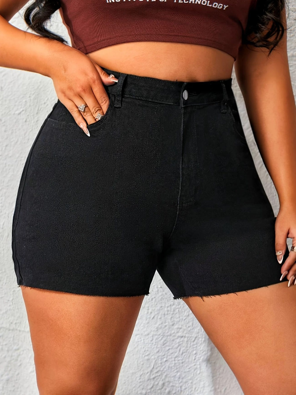 Hip Lifting Elastic Frayed Edge Denim Shorts Retro Tik Tok Popular Shorts Body Shaper With Pockets Flare Jeans Trendy Pattern Design High Waist Forbidden Platform - Temu