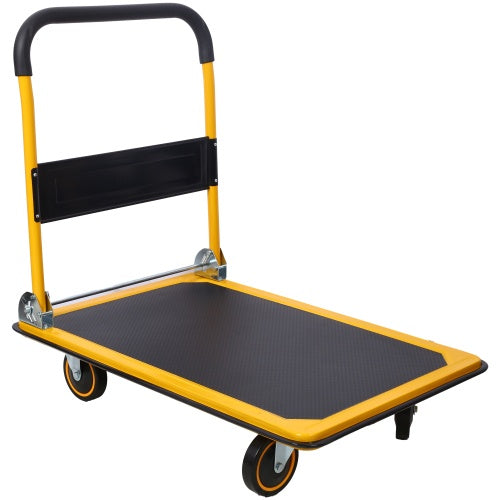 Foldable Platform Truck Push Dolly 660 Lb. Weight Capacity Black And Yellow