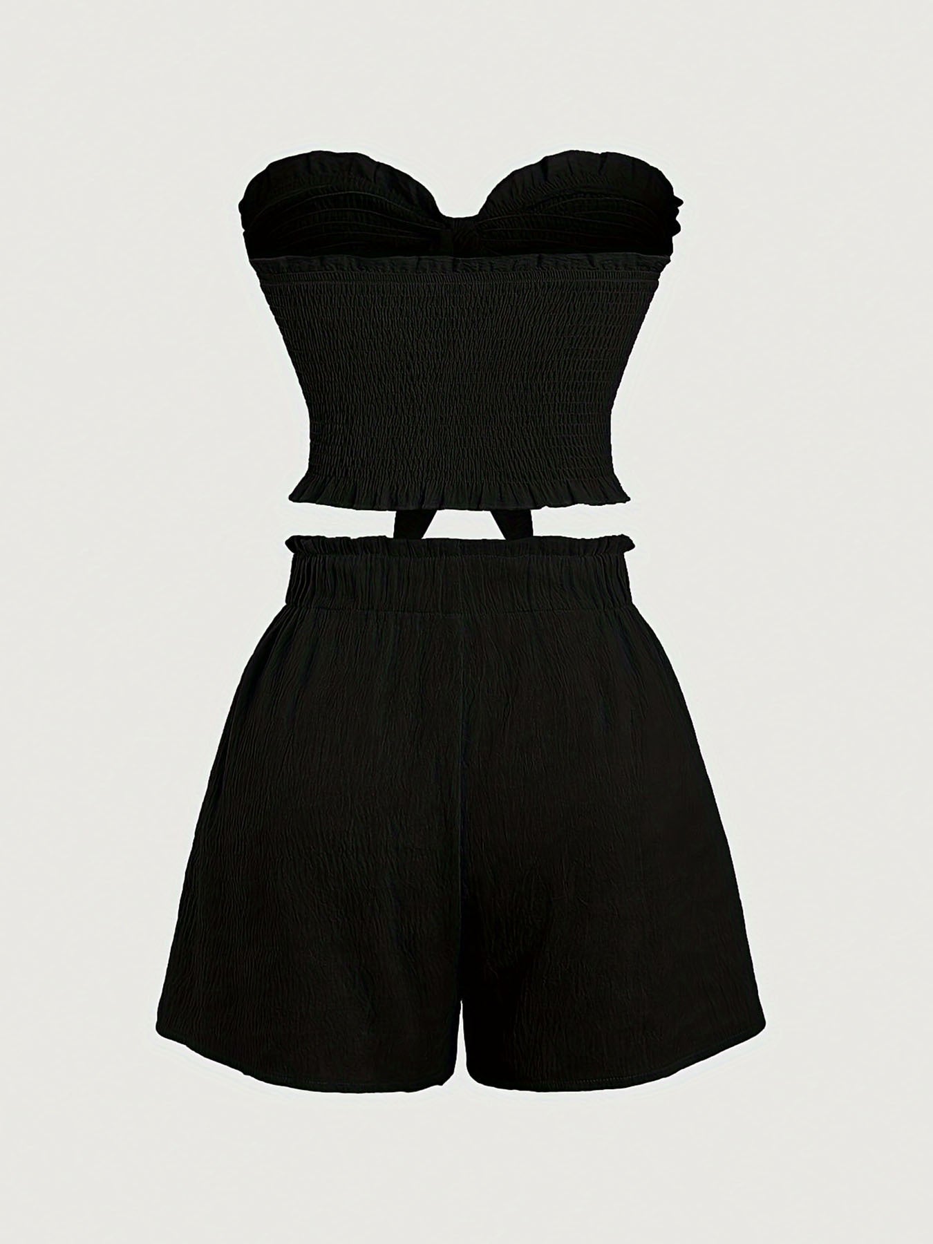 Ladies' Summer Elegant Resort Party Sleeveless Two-Piece Set Sexy Slim-Fit Stretch Wrap Top With Matching Shorts