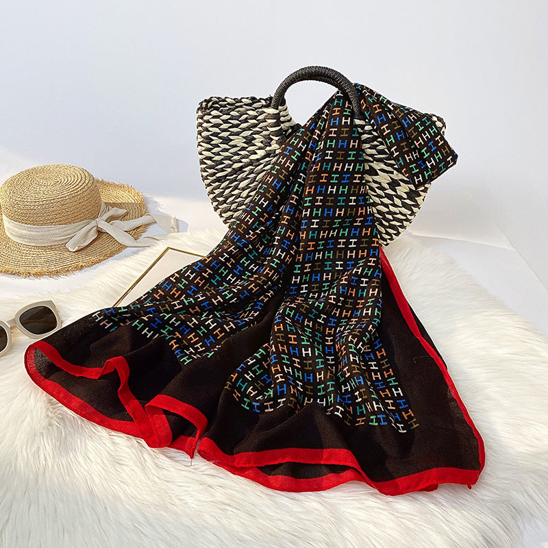 Printed Silk Scarf Women's Fashion Rolled Cotton And Linen Silk