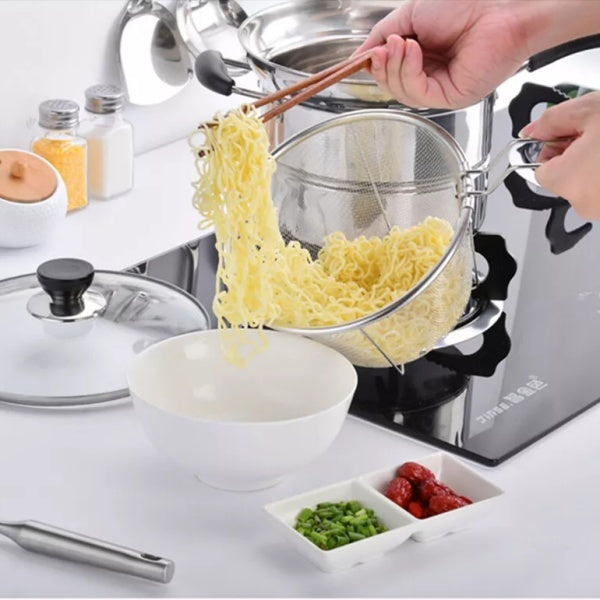 4pcs Non Stick Chip Pan Deep Fat Fryer Cooking Noodle Soup Pot Frying Basket Lid