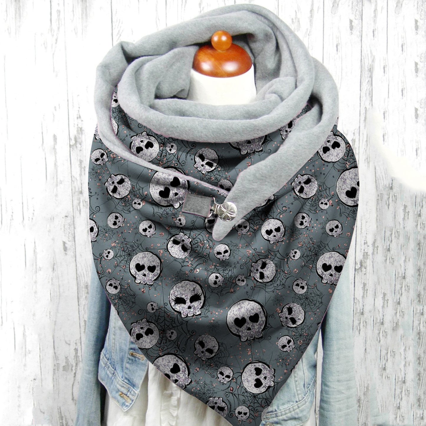 Female Plush Skull Print Long Halloween Button Bib