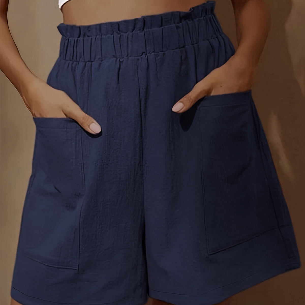 Plus Size Women's Loose Wide Leg Cotton Material Pocket Solid Elastic High Waist Shorts