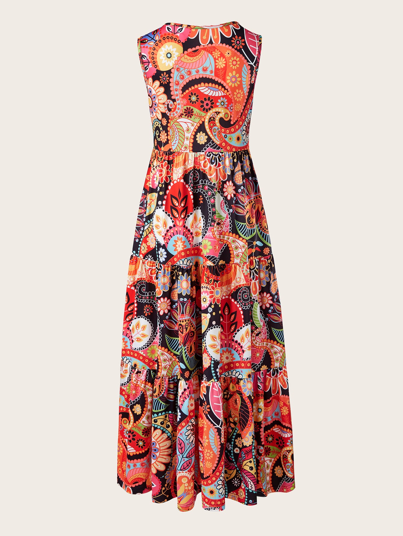 Bohemian Plus Size Dresses Loose Round Neck Ruffle Big Swing Print Spring Summer Casual Sleeveless Hem