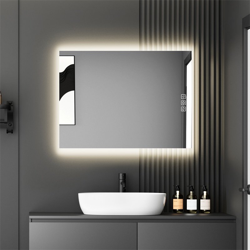 LED Bathroom Mirror Bright Backlight, 5 Mins Defog, Full HD Reflected Wall Mounted Vanity Mirror, 3 Colors Stepless Dimmable, CRI90, Memory Function, Anti-Fog