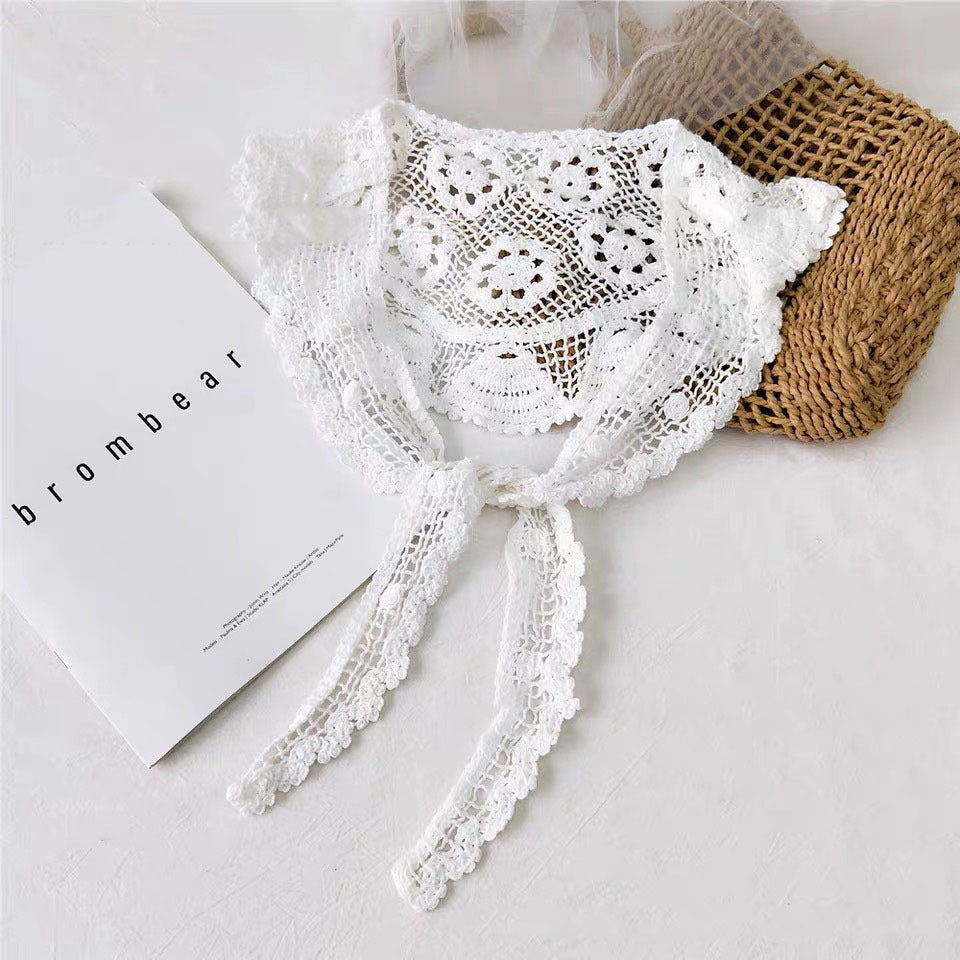 Summer Thin Type Sunscreen Lace Coat Hollow Out All-matching Fake Collar Outer Scarf Small Shawl Crocheted Linen Triangular Binder