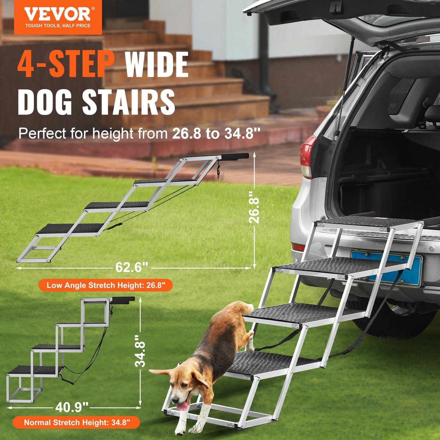 VEVOR Dog Stair For Cars 4-step Folding Dog Steps Aluminum Loads Up To 250 Lbs