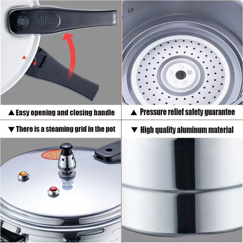 7L Aluminium Pressure Cooker Quick With Lid Latch Indicator Explosion-Proof