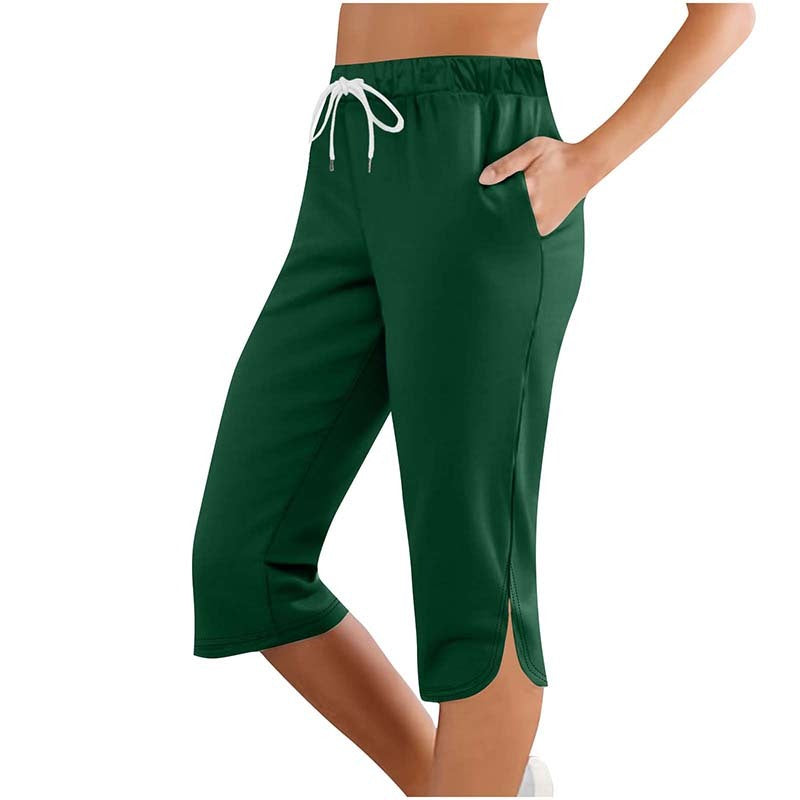 Women's Capri Leggings Drawstring High Waisted Sweatpants Lounge Running Gym Short With Pockets