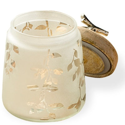 Twigy Frosted Glass Jar With Wooden Lid - 4.9X4.9X7.4