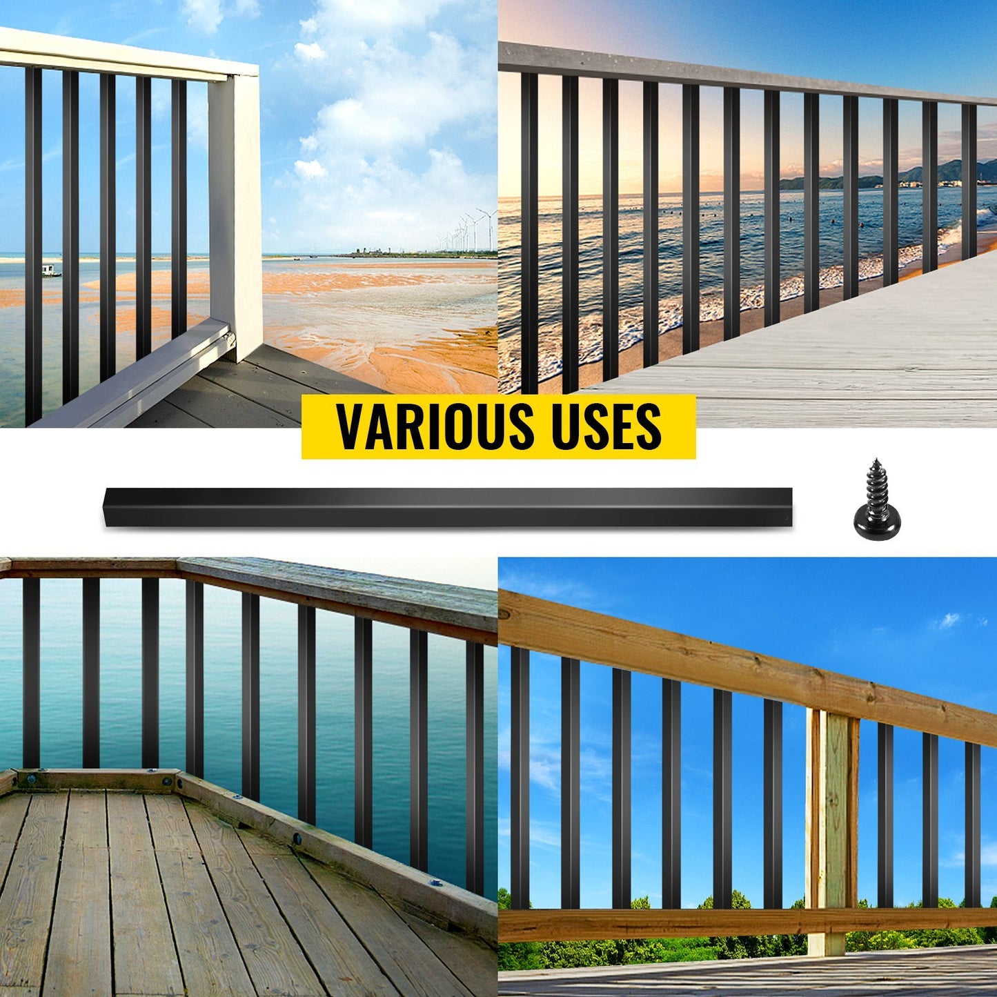 Deck Balusters, 101 Pack Metal Deck Spindles, Staircase Baluster With Screws, Aluminum Alloy Deck Railing For Wood And Composite Deck, Square Baluster For Outdoor Stair Deck Porch