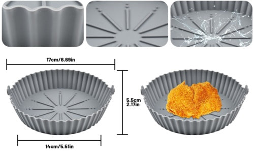 Silicone Air Fryer Pot For  Liner Handle Baking Basket Accessories Pan Grey