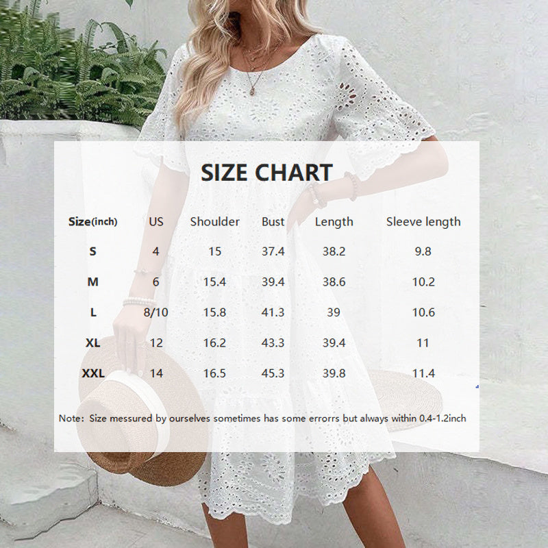 Women's Round Neck Embroidered Lace Short Sleeve A-Line Elegant Summer Vacation Dress